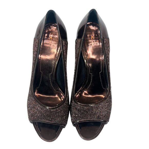 Vintage Givenchy Peep Toe Pumps Brown Beaded Patent Leather Size 39 1/2 - Picture 5 of 8